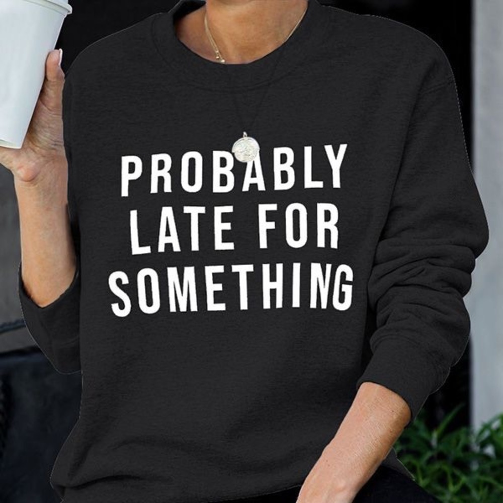 NEW Funny Graphic Sweater S-5X Late Crewneck Black